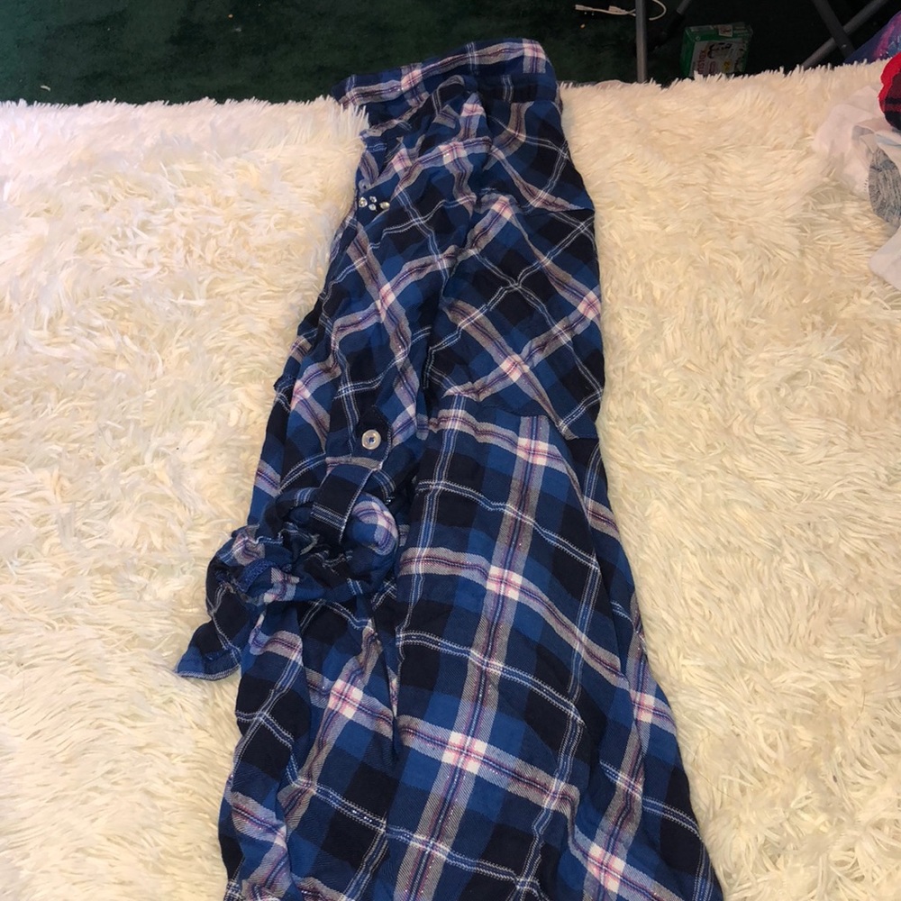 A dark blue plaid dress